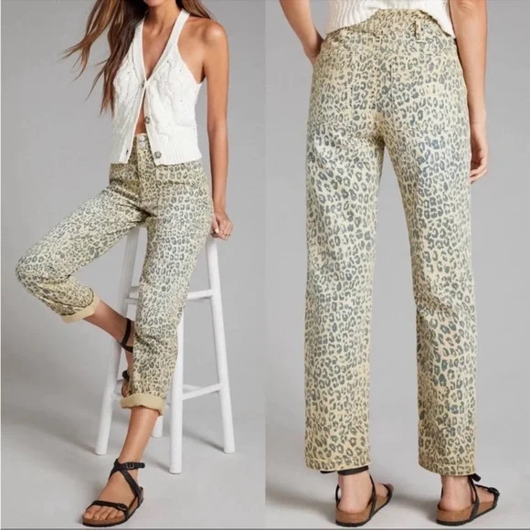 Pilcro The Wanderer Leopard Print Cargo Straight Leg Jeans Size 27 - Picture 4 of 12